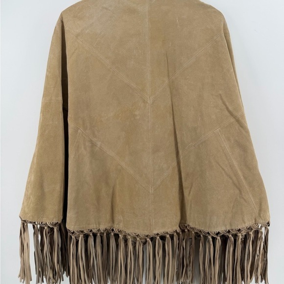 Terry Lewis Tan Suede Leather Fringe Poncho Cape Toggle Button Missy - Picture 3 of 8